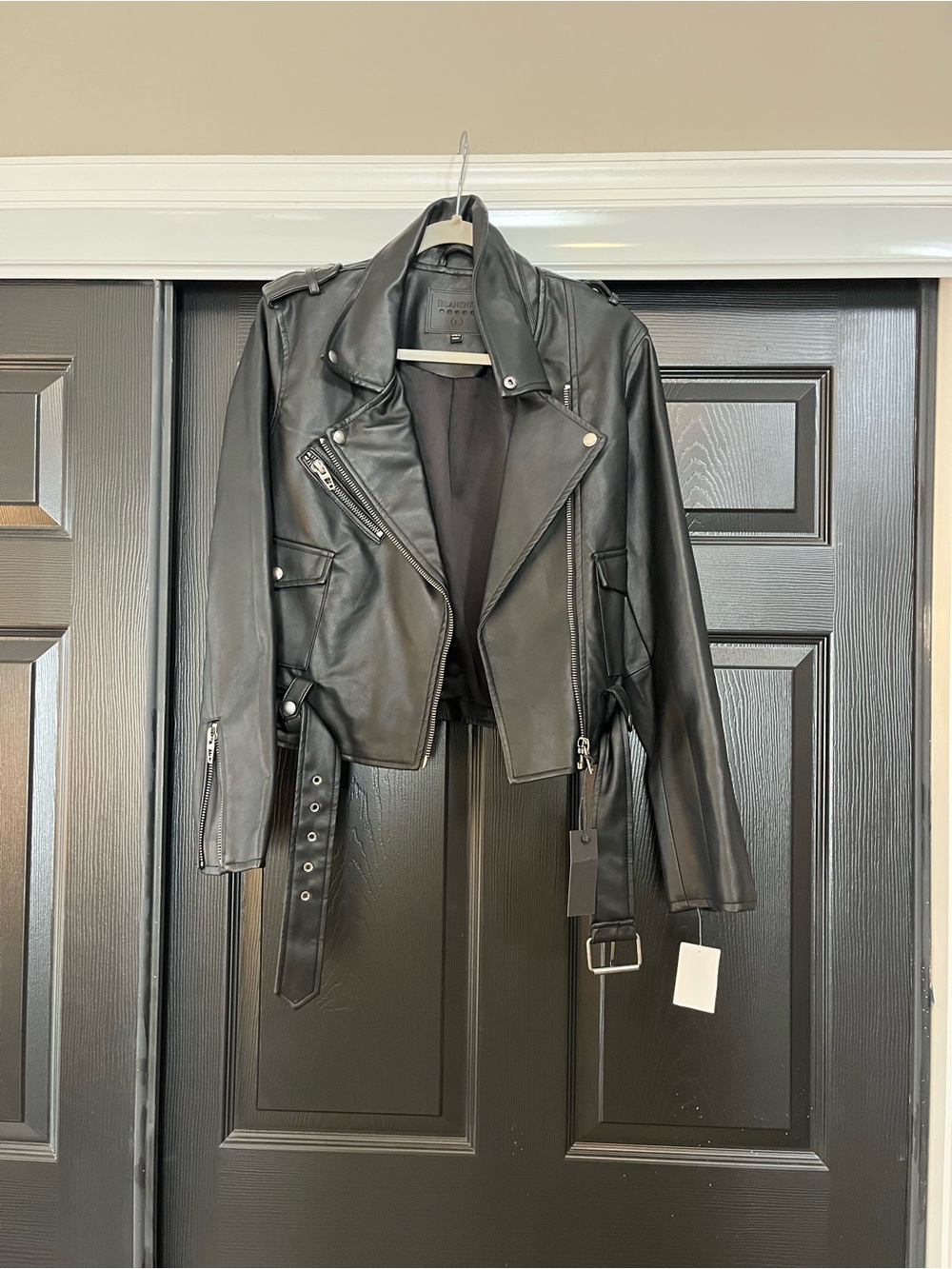 Blank NYC Black Leather Cropped Moto Jacket
